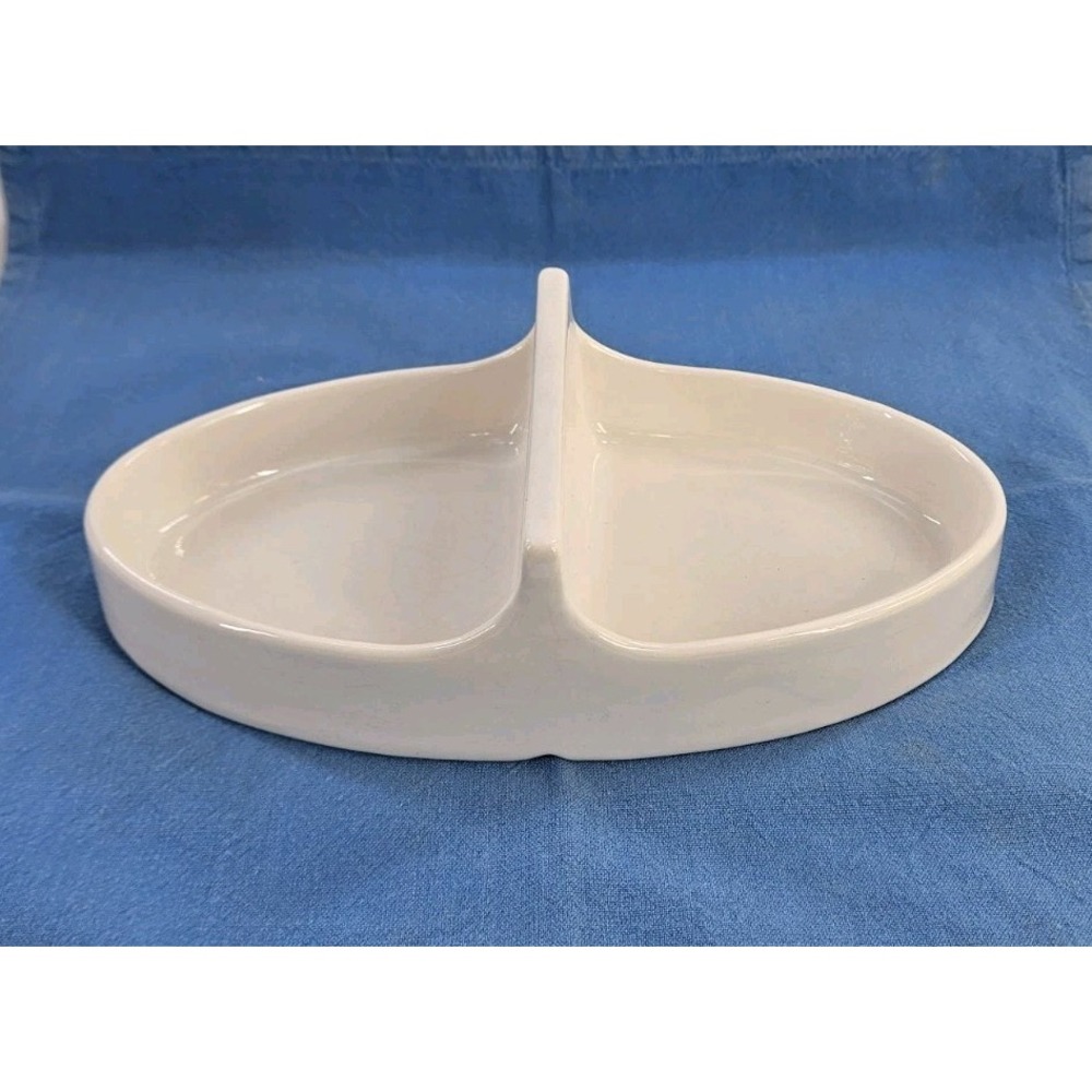 Vintage Haegar Pottery Divided White Serving Relish Nut Fruit Dish Ceramic USA
